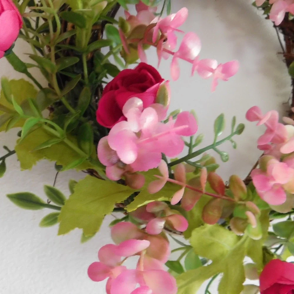 Pink ranunculus Mini Wreath, Candle Ring, Cottagecore, Farmhouse Spring Summer